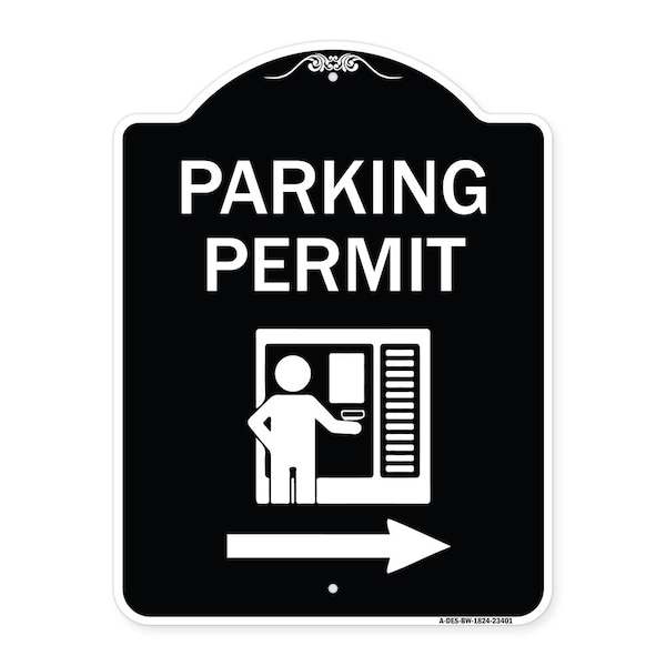 Parking Permit With Right ArrowHeavy-Gauge Aluminum Architectural Sign, 24" x 18", BW-1824-23401